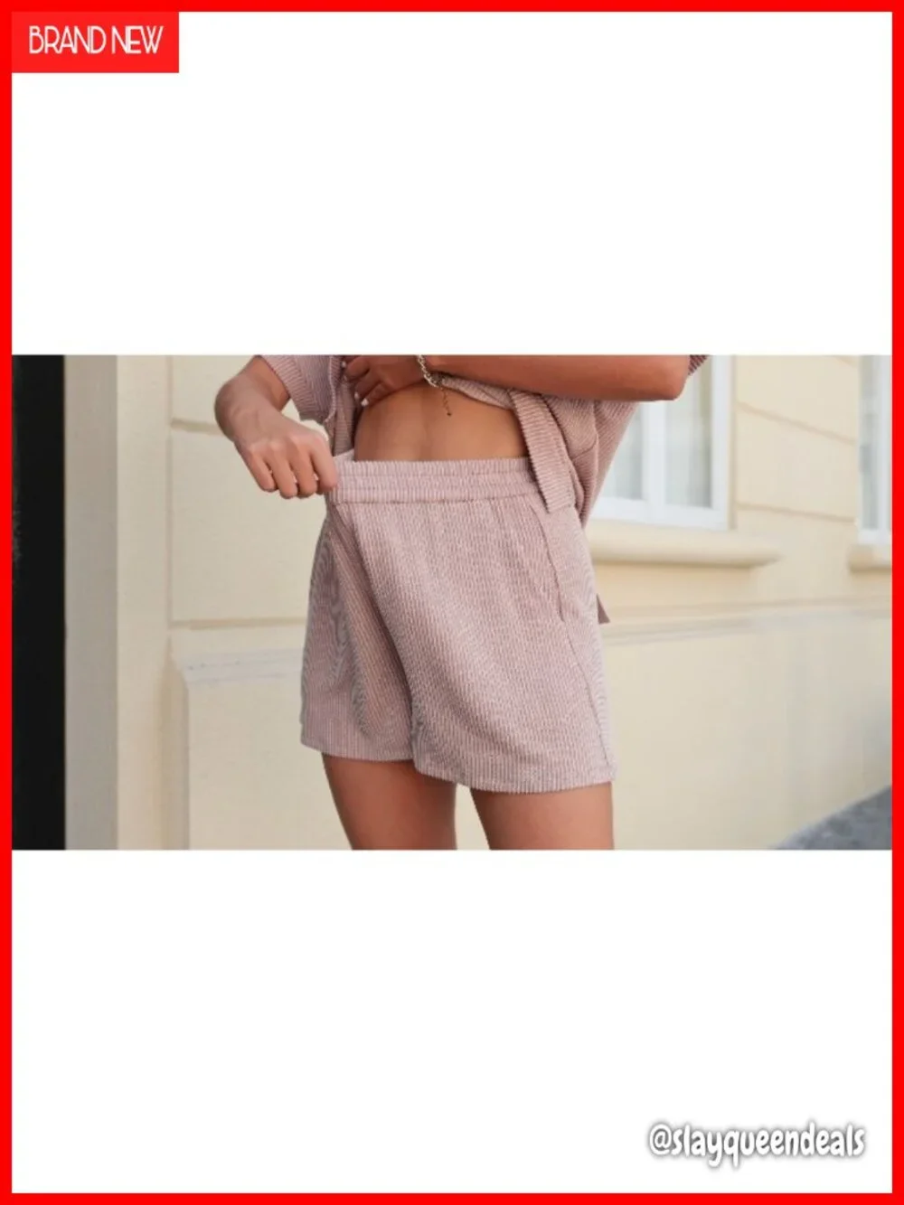 Ribbed Knit Lounge Set Matching Shorts Airport Travel Outfit